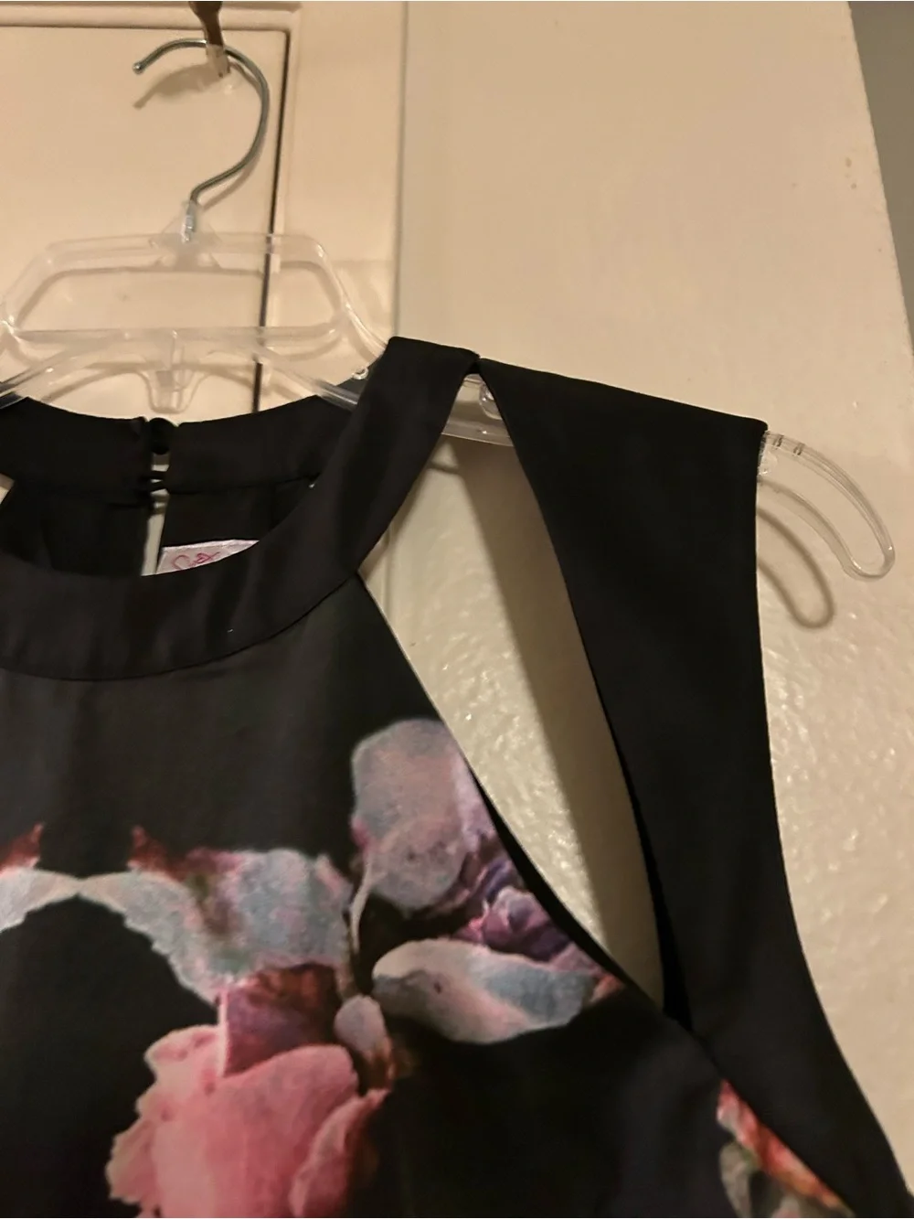 Free People Black Shift Dress with Pink Floral Print